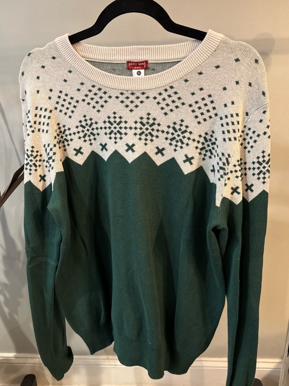 NWT ✨ Petit Lem Green and Cream Nordic Yoke Crewneck Sweater size xl